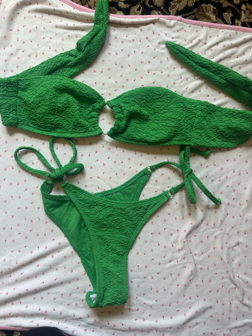 SHEIN Green Ring-Front Bandeau Bikini Top and Bottom